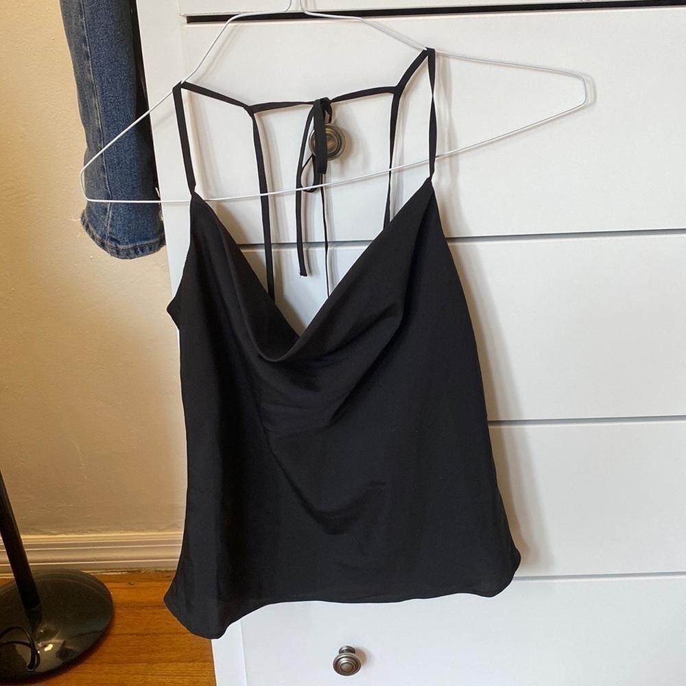 Topshop black cowl neck cami tank top with tie straps, size 4